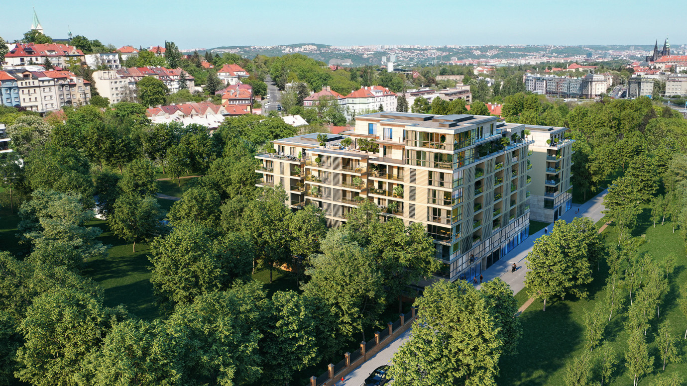 Luxusní Penthousy Radimova Praha 6 - exteriér s výhledem na Pražský hrad Luxusní Penthousy Radimova Praha 6 - exteriér s výhledem na Pražský hrad