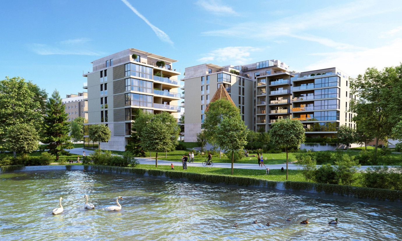 Luxusní Penthousy Radimova Praha 6 - exteriér s rybníkem Luxusní Penthousy Radimova Praha 6 - exteriér s rybníkem